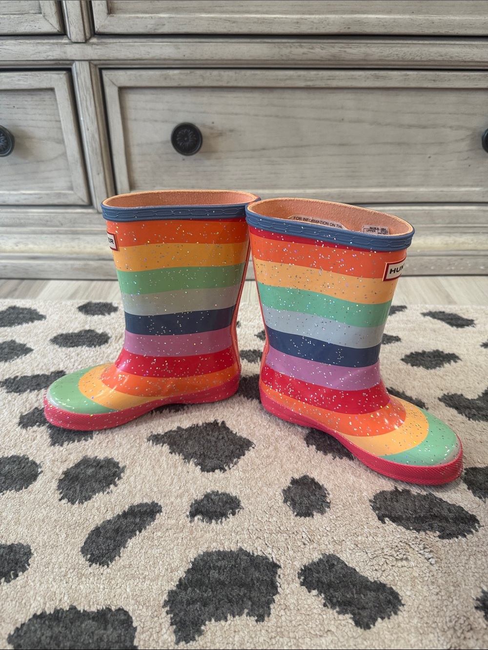 Hunter Kids Striped Rainbow Rain Boots - Orange, Green, Red, Blue, Purple - Picture 2 of 4